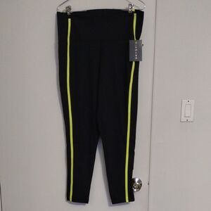 Danskin Black Leggings with Neon Yellow Accents